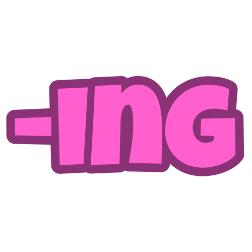 '-ing' in pink letters with a darker pink outline.